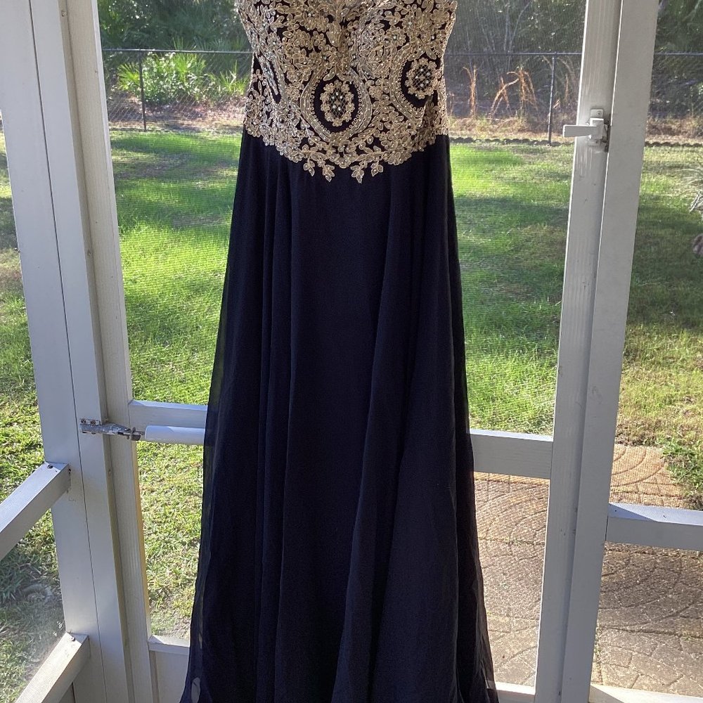 Black evening gown / wedding guest gown